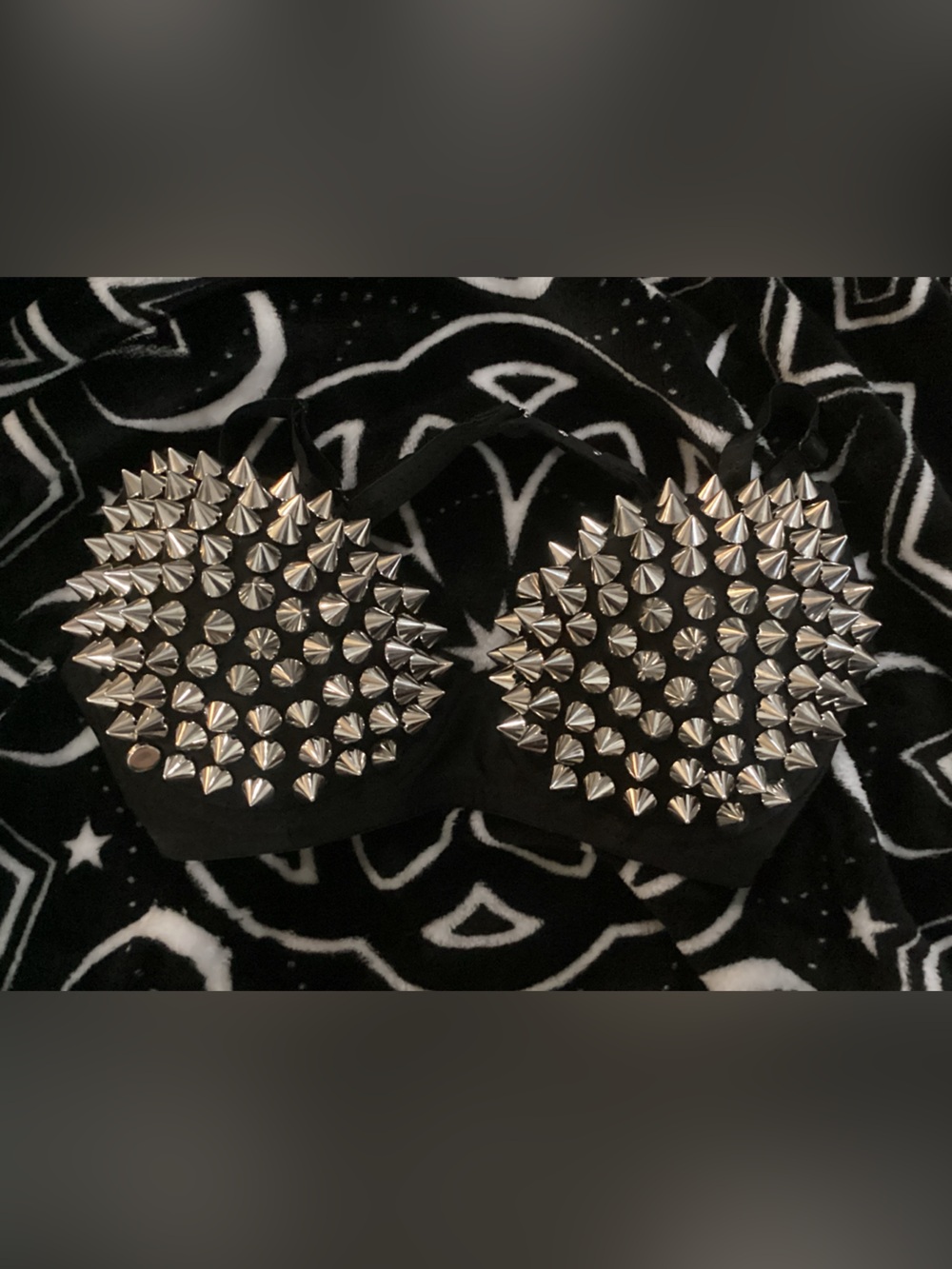Studded Black Bra Top with Silver Spikes